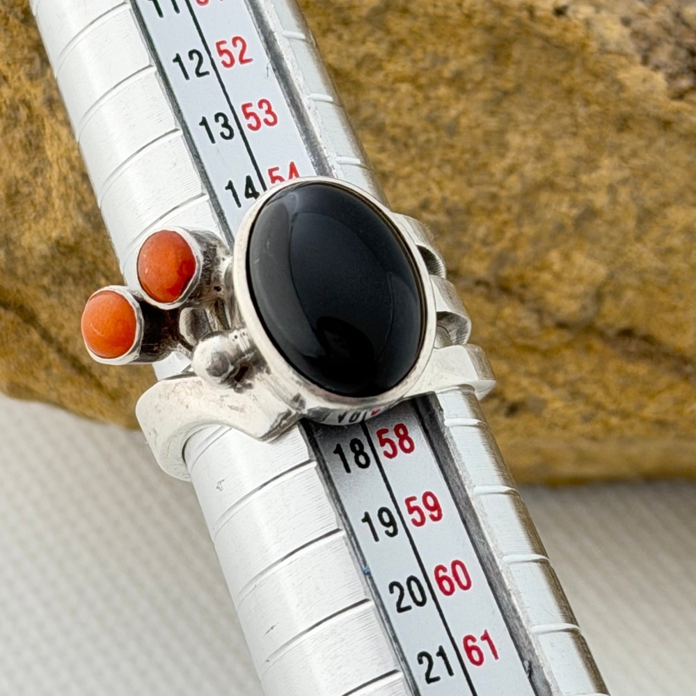Unbranded Sterling Silver Black Onyx Coral Ring Black Size 8